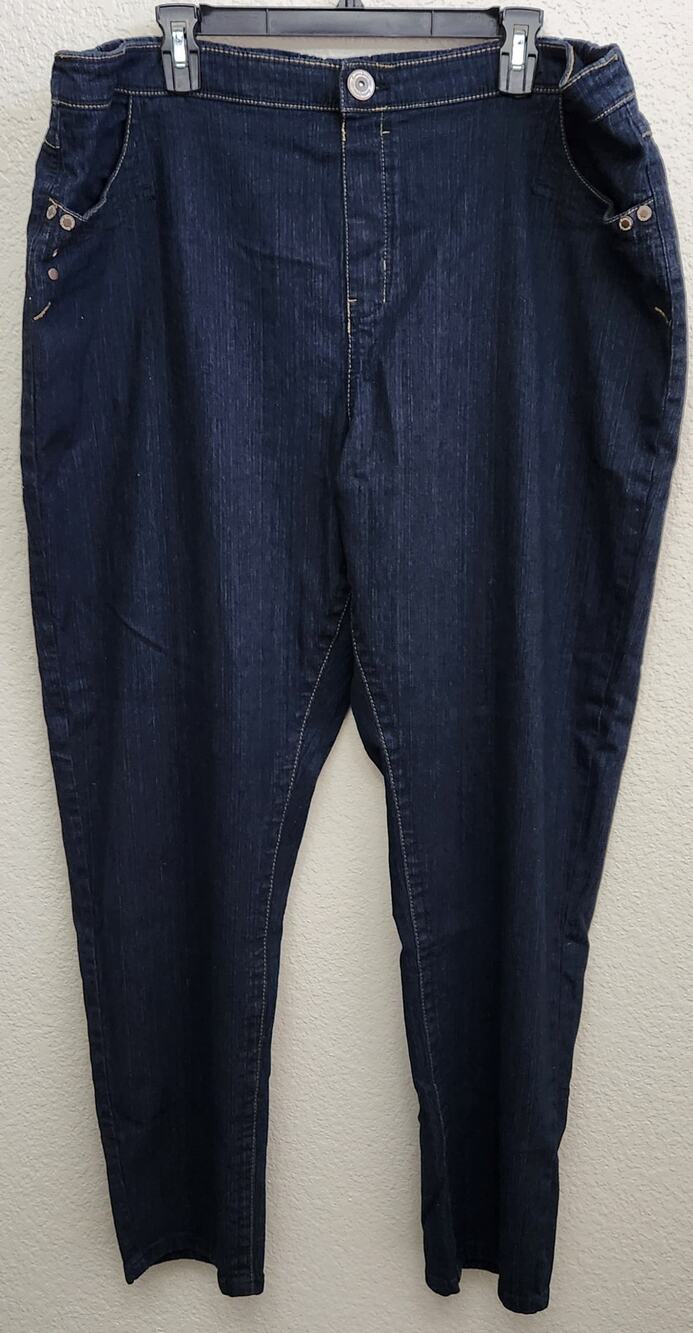 Avenue Jeans Dark Blue Pull On Flat Front Jeans 26W 28W Plus Lightweight Stretch